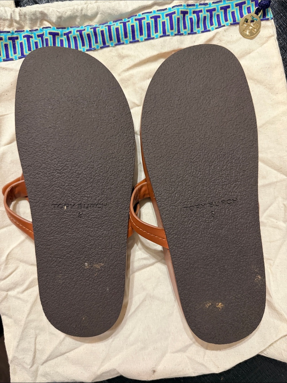 Tory Burch Brown Miller Leather Toe-Post Sandals - Picture 2 of 3